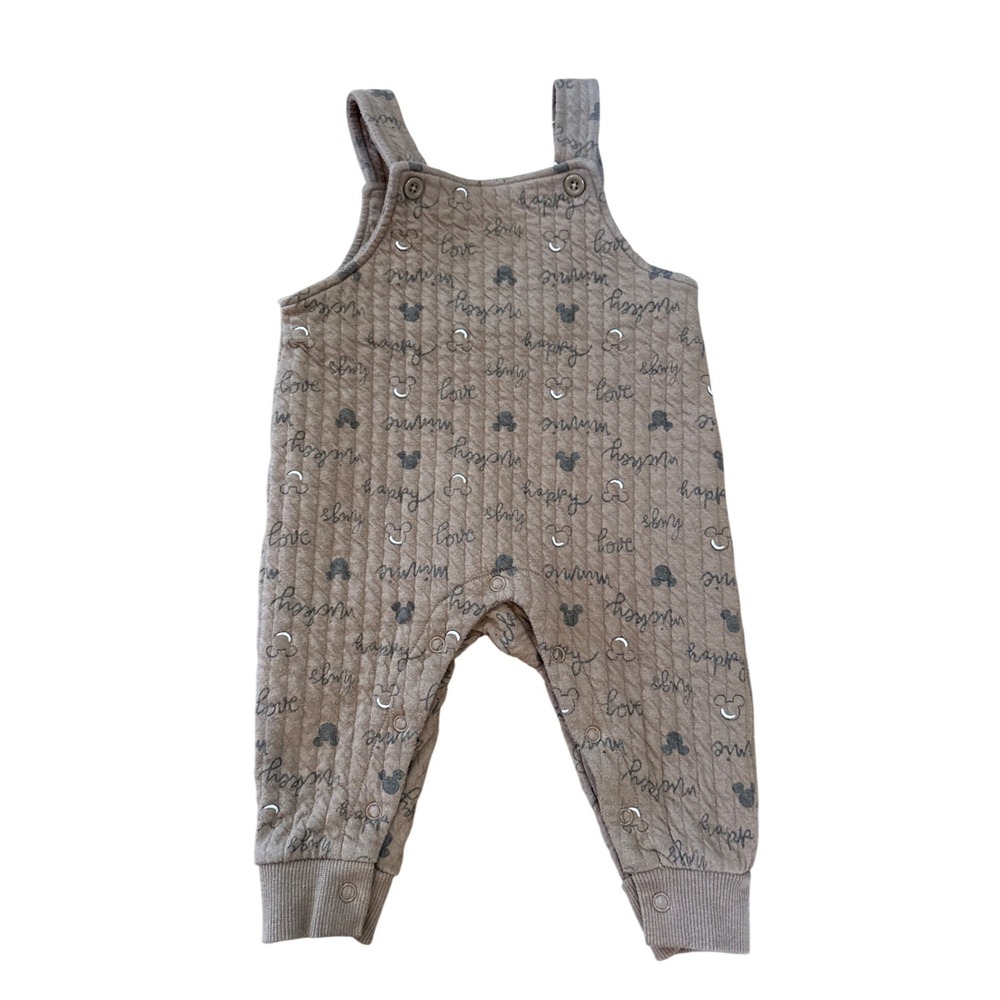 Disney Baby Quilted Overalls Infant Tan Mickey Minnie Mouse Excellent SIZE 3-6M